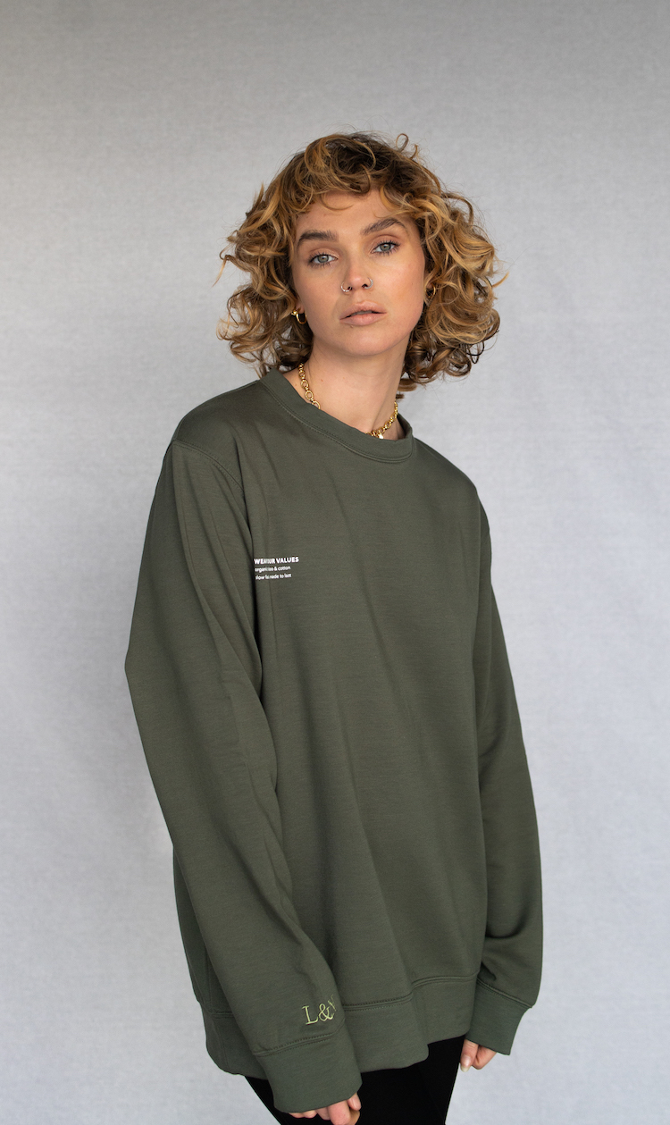 khaki sweatshirt